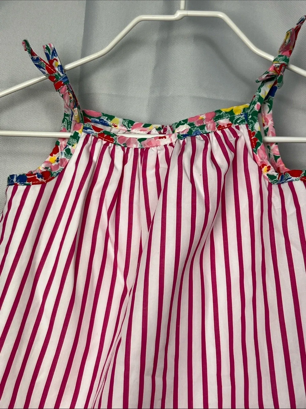 Ralph Lauren Fuchsia pink and white stripe cotton bubble romper floral trim 3 m